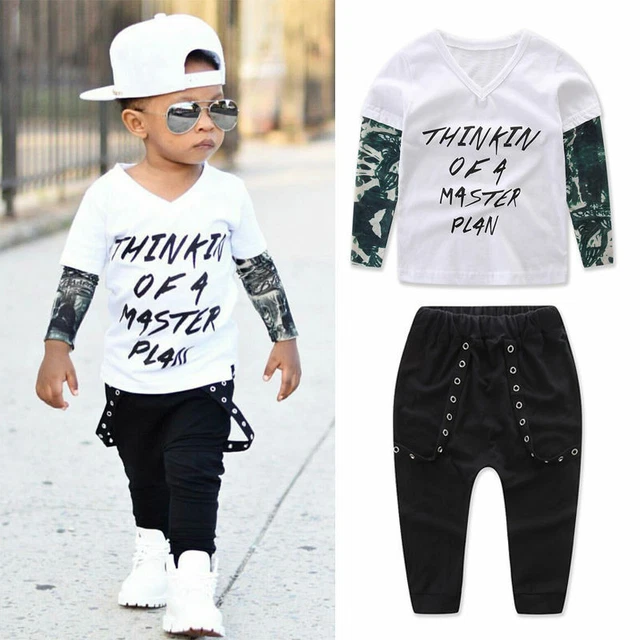 2PCS Toddler Newborn Baby Boys Clothes Long Sleeve Print Tops Pants Outfits Set