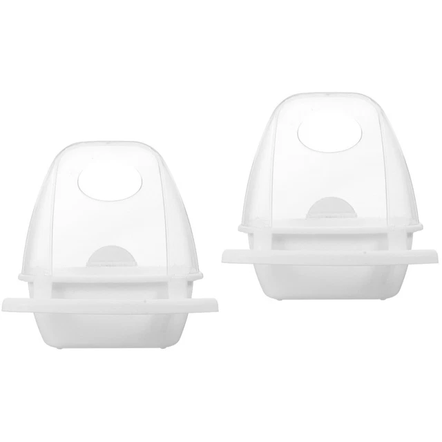 2 Count White Plastic Bird Food Box Feeding Dish Cups Hanging Feeder