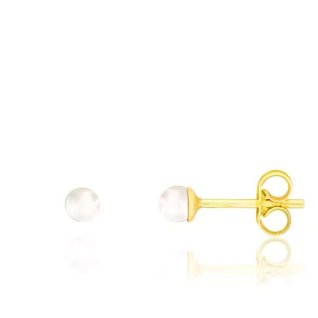 Boucles d’Oreilles Enfant Puces Perle 4 mm Blanche Plaqué Or Jaune 750/1000