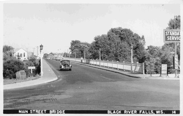 RPPC Vintage Cars on Bridge Black River Falls Wisconsin Jackson County Postcard