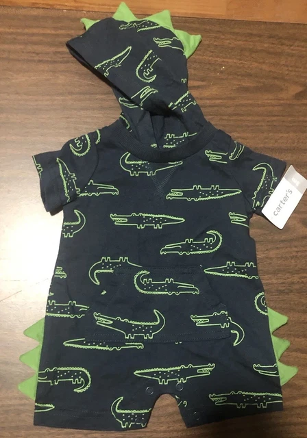Carters Baby Boy Outfit One Piece Romper 3 Months Crocodile Hoodie Costume NEW