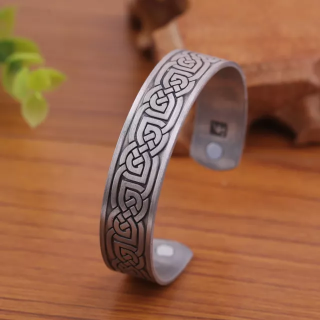 Vintage Nordic Viking Irish Celtic Knot Magnetic Healthcare Cuff Amulet Bracelet