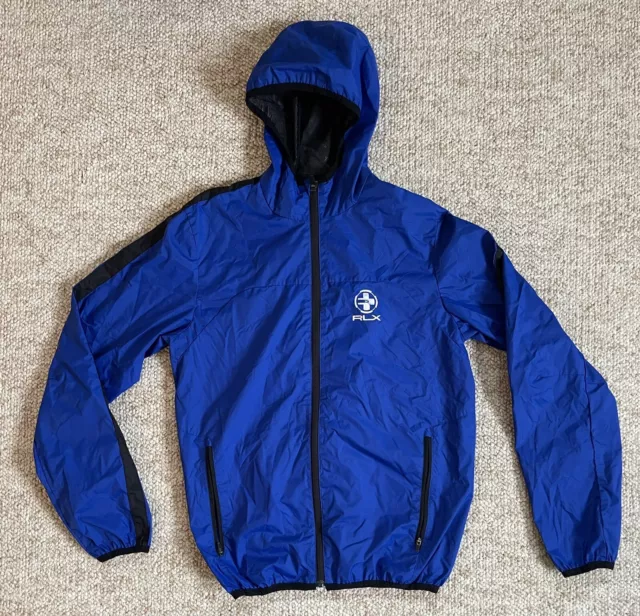 $165 Ralph Lauren RLX Mens Blue Hooded Zip Windbreaker Jacket New Small