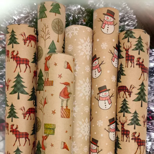 Kraft Weihnachtsgeschenkpapier 6 Rollen je 2m x 70 cm aus Recyclingpapier