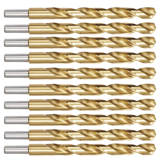 10PCS 1/2" Drill Bit Set HSS Titanium Jobber Length Twist Metal Drill Bits Tools