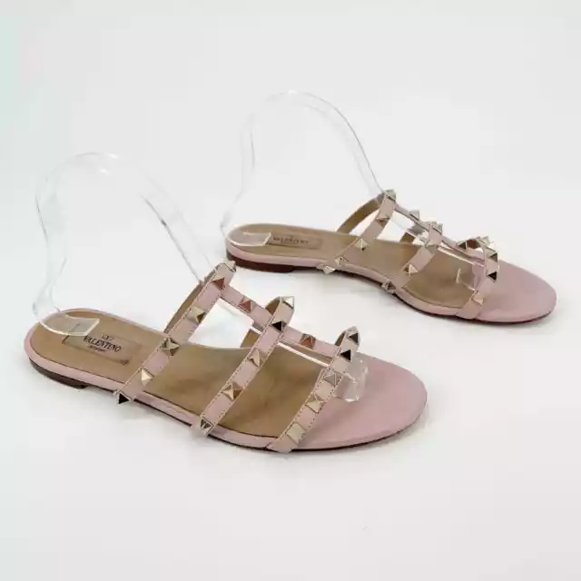 Valentino Garavani Blush Pink Caged Rockstud Flat Slide Sandal size EU 39 US 9