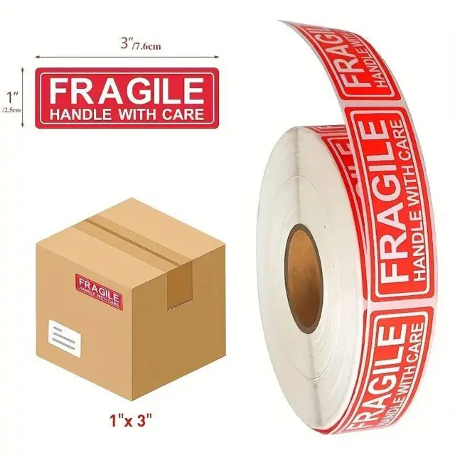HANDLE WITH CARE Fragile Parcel Labels- Postage Stickers Permanent Self ...