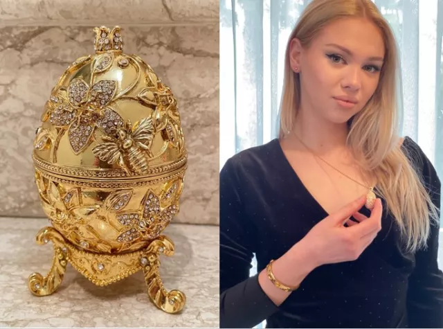 Imperial Faberge egg Gold JewelryBox Faberge Trinketbox 400Swarovski HM Fabergé