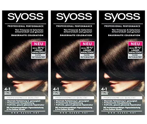 3x Syoss Tinte para Cabello 4-1 Marrón Medio - Precisión de Color