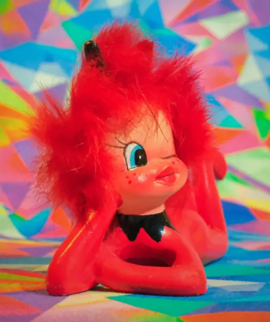 CUTE! Little Devil Vintage Figurine Red Fur Napco Lefton Kitsch 1950s Japan