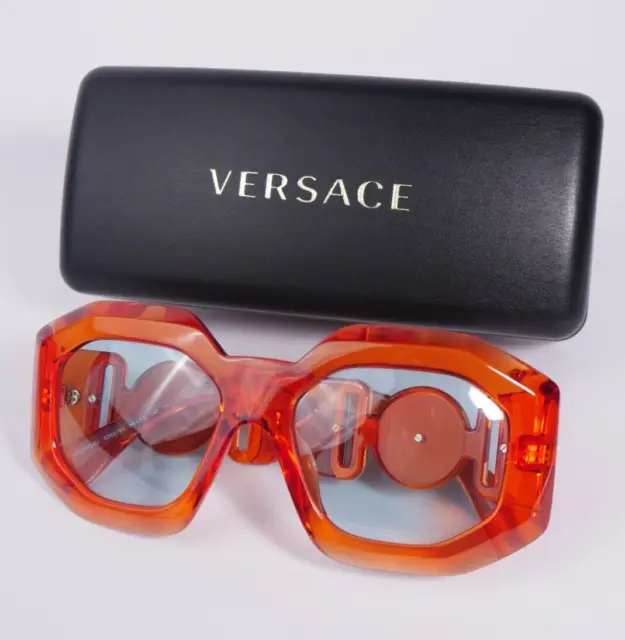 Versace VE4424U Lunettes de Soleil Transparent Orange Cadre Clair Azur Lentille