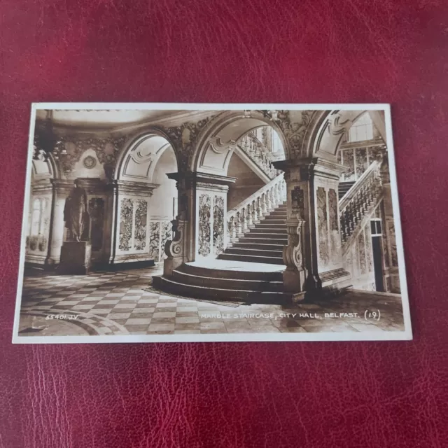 Vintage Postcard Marble Staircase City Hall Belfast RPPC