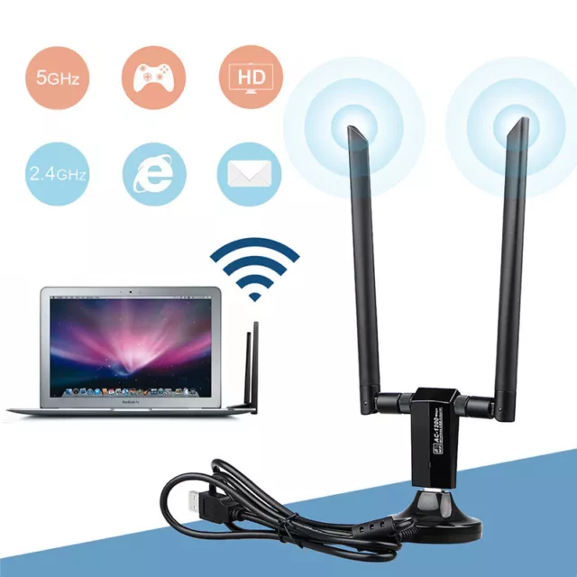 1200Mbps Long Range AC1200 Dual Band 5GHz Wireless USB 3.0 WiFi Adapter AnH-xd