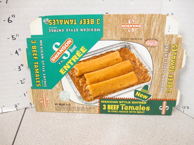 SWANSON 1960s TV DINNER Mexican BEEF TAMALES chili sauce sample frozen food box