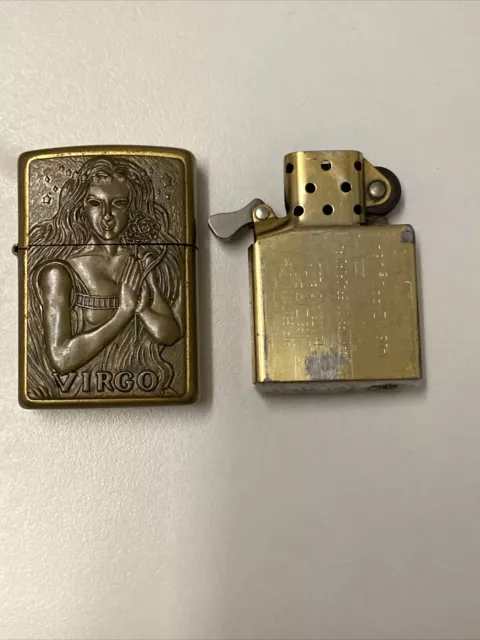 Vtg Very Rare 2000 Brass Zippo Lighter Virgo Zodiac