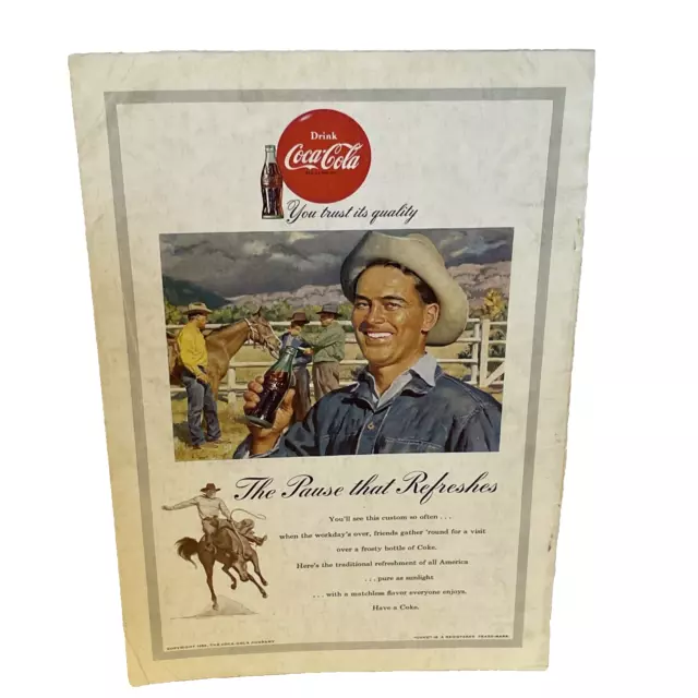 1953 Coke Coca Cola Soda Orig Magazine Ad Cowboys Rodeo Your Trust is Quality