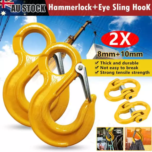 2pc 8mm Hammerlock+Eye Sling Hook Safety Chain Connecting Extend Caravan Trailer