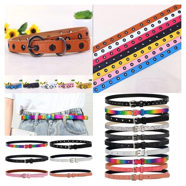 Childrens Faux Leather Skinny Belts Kids Belt Girls Glitter Waist Belt Strap