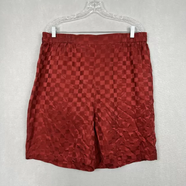 Lahgo Lunya Mens Washable Silk Pajama Shorts Size XXL Red Checkered Print PullOn