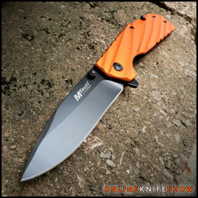 M-TECH TACTICAL SPRING ASSISTED POCKET KNIFE Orange Folding Rescue Blade Outdoor