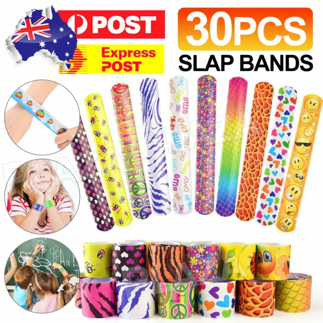 30pcs Wrist Snap Slap Bands Mixed Color Kids Party Favor Novelty Toys Gifts AU