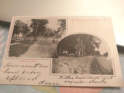 Greetings from Oshkosh Wisconsin WI North Park  1905 postcard