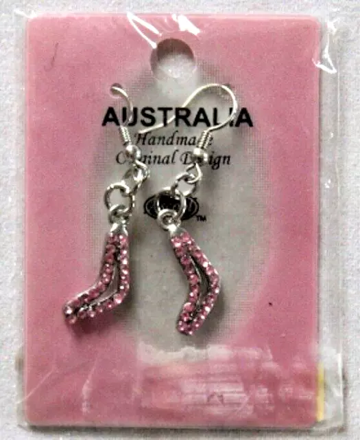 Australian Souvenir Boomerang Shaped Earrings Decorated with Pink Diamontes