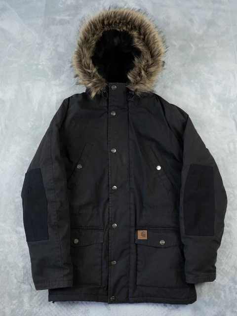 CARHARTT WIP TRAPPER Parka Jacket Black Medium Men's Fur Hood Coat