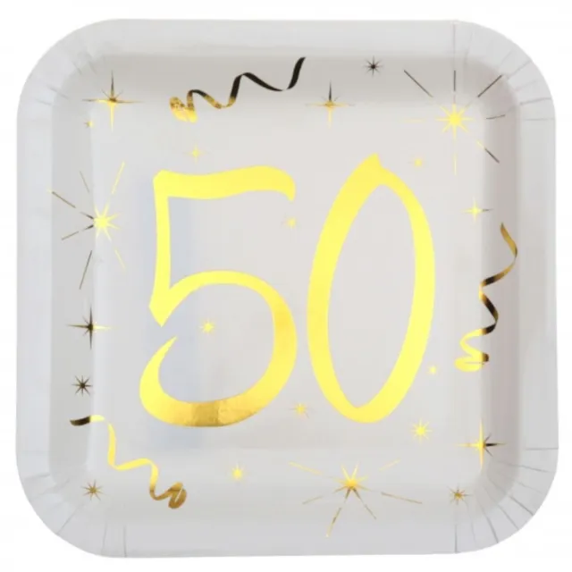 Gold Foiled 50th Birthday Paper Plates | Foil Age 50 Party Tableware x 10
