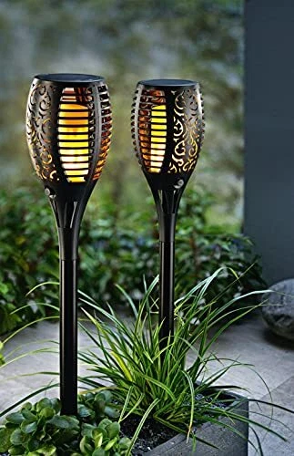 SONNENKERZE Lot de 2 piquets solaires de jardin Flame noir fonction 3 en 1  t...