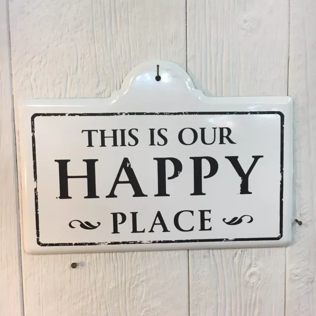 This Is Our Happy Place Metal Sign Farmhouse Home Decor Wall Art Black & White