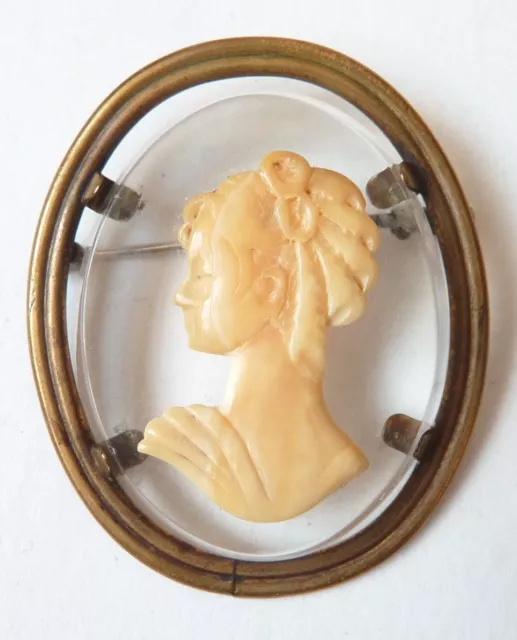 Beau camée sculpture bas-relief  bijou ancien broche cameo