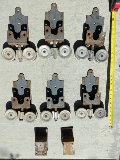 Set of 6 Vintage RW Barn Door Rollers with 2 Brackets