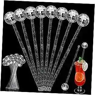 48 Pcs Mirror Disco Ball Stirrers Cocktail Disco Decorative Straws Silver