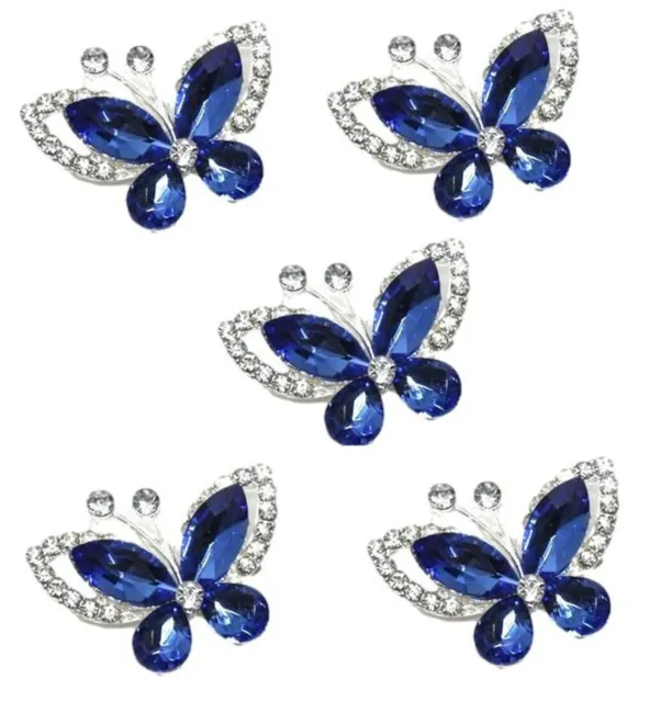 5pcs Crystal/Blue Butterfly Flat Back Diamante Embellishment Grade A Rhinestone