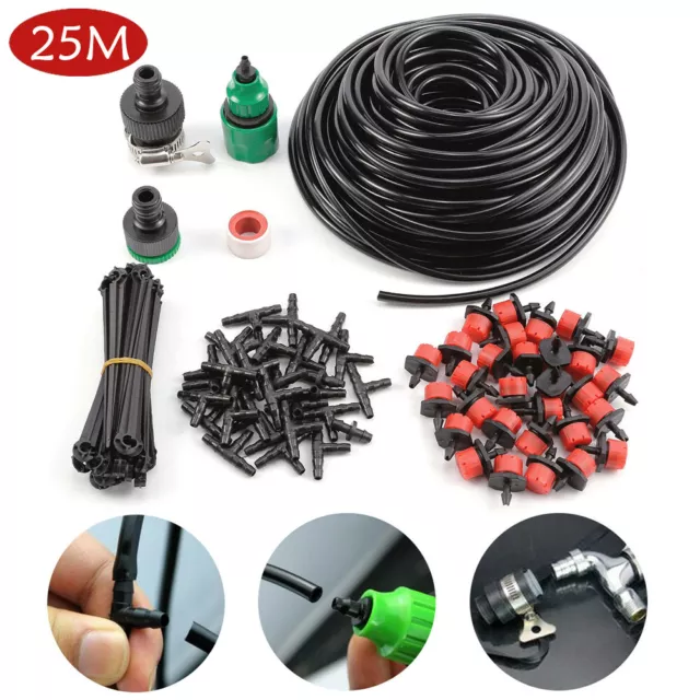 25M Micro Drip Irrigation System Hanging Basket Watering Kit Greenhouse Garden