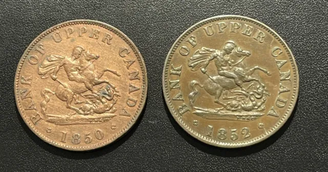 Canada (Upper) 1850 and 1852 Half Penny Tokens: PC5a/5B2