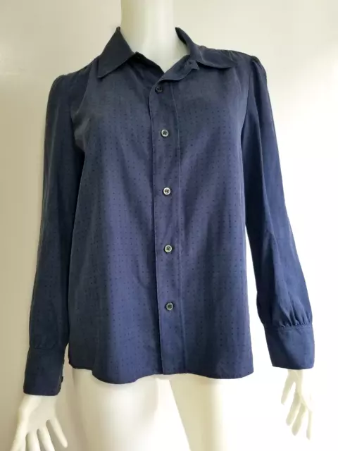 Apc Rue Madame Paris Long Sleeved Silk Dotted Top Blue Size Xs