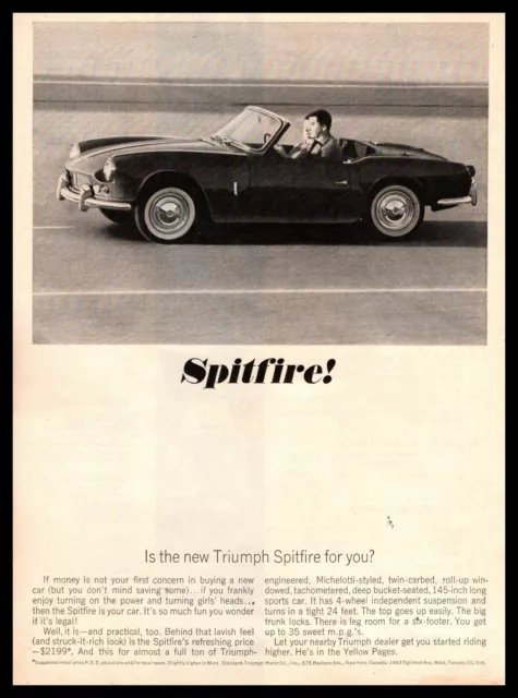 1963 Standard Triumph Motors Spitfire Convertible Roadster $2199 35 MPG Print Ad
