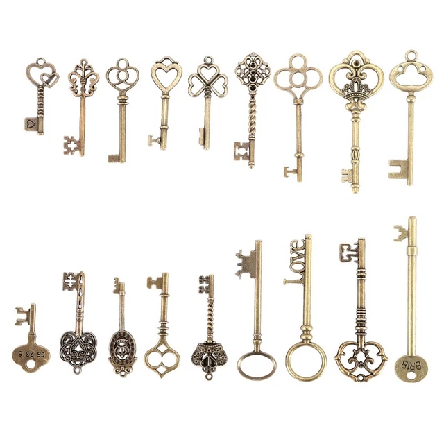 Set of 18 Antique Vintage Old Look Bronze Skeleton Key Bow Lock H1L8
