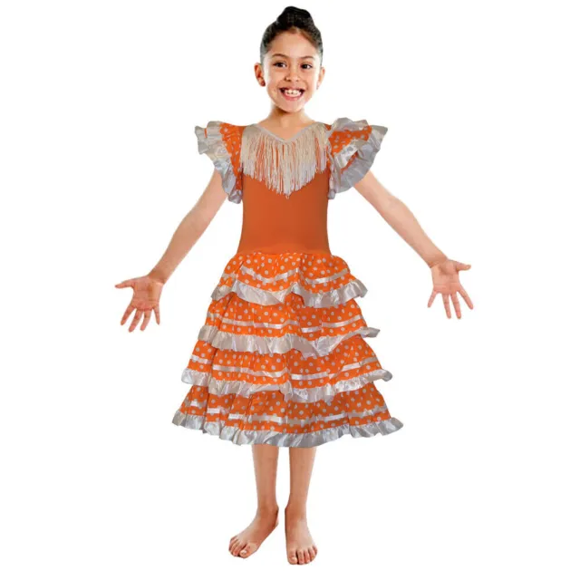 Flamenco Girl Costume Girls Rumba Spanish Dancer Fancy Dress Outfit Kids  Small