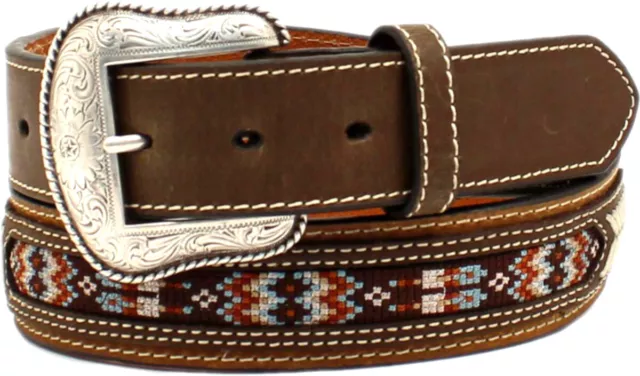Nocona Western Mens Belt Leather Southwest Inlay Rawhide Concho Brown