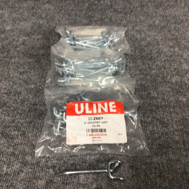Lot Of 3 10/Pack  Uline H-2687 3" Straight Hook For Pegboard Zinc Plated New