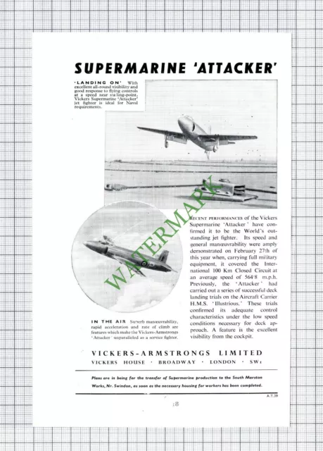 Vickers Armstrongs Ltd Supermarine Attacker Jet - 1951 Cutting