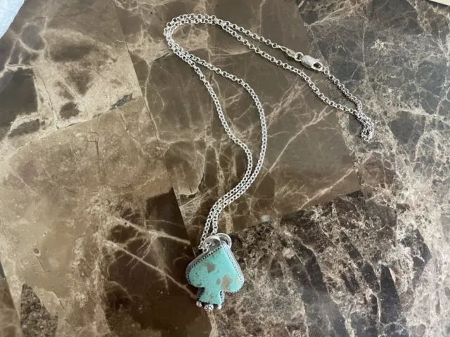 Super Cute Sterling Silver .925 Natural Turquoise Spade Pendant And Necklace 2