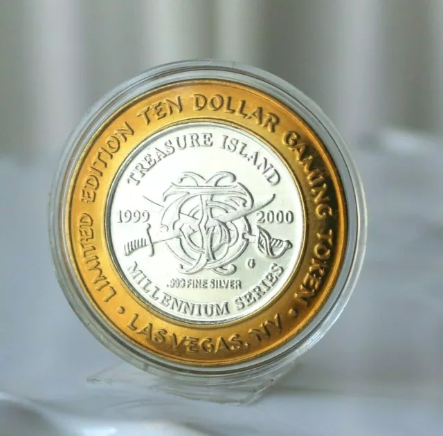 Ten dollar Gaming Token Treasure Island Millennium Series Mirage .999 Silver