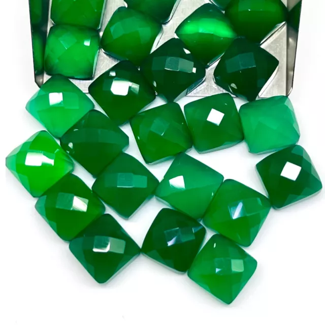 25 Pcs Natural Green Onyx 7.1-7.4mm Cushion Rose Checker Cut Loose Gemstones Lot