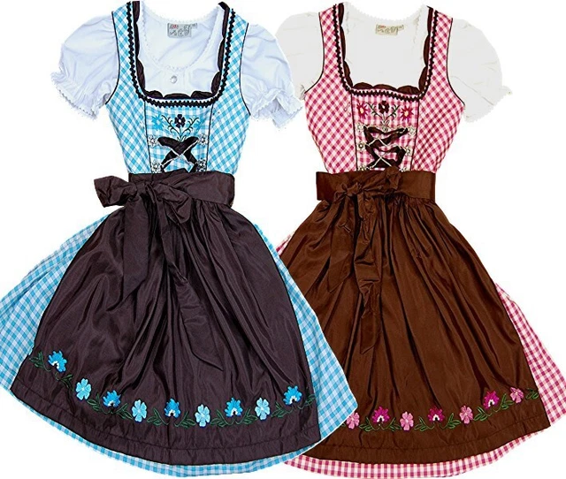 Dirndl Bambina Lina – Set 3 Pezzi In Viola E Blu Con Camicetta E Grembiule, Abito Tradizionale Bavarese