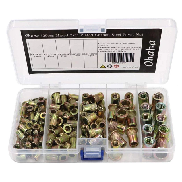 120pcs Zinc Plated Carbon Steel Rivet Nut Insert Nutsert #8-32UNC#10-24UNC