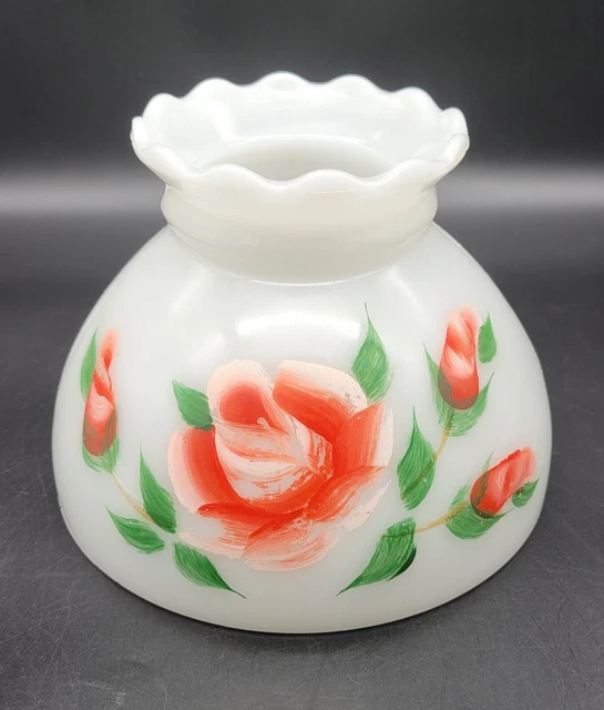 6in Tall 8in Wide Vintage Milk Glass Hurricane Lamp Shade With Hand Painted...